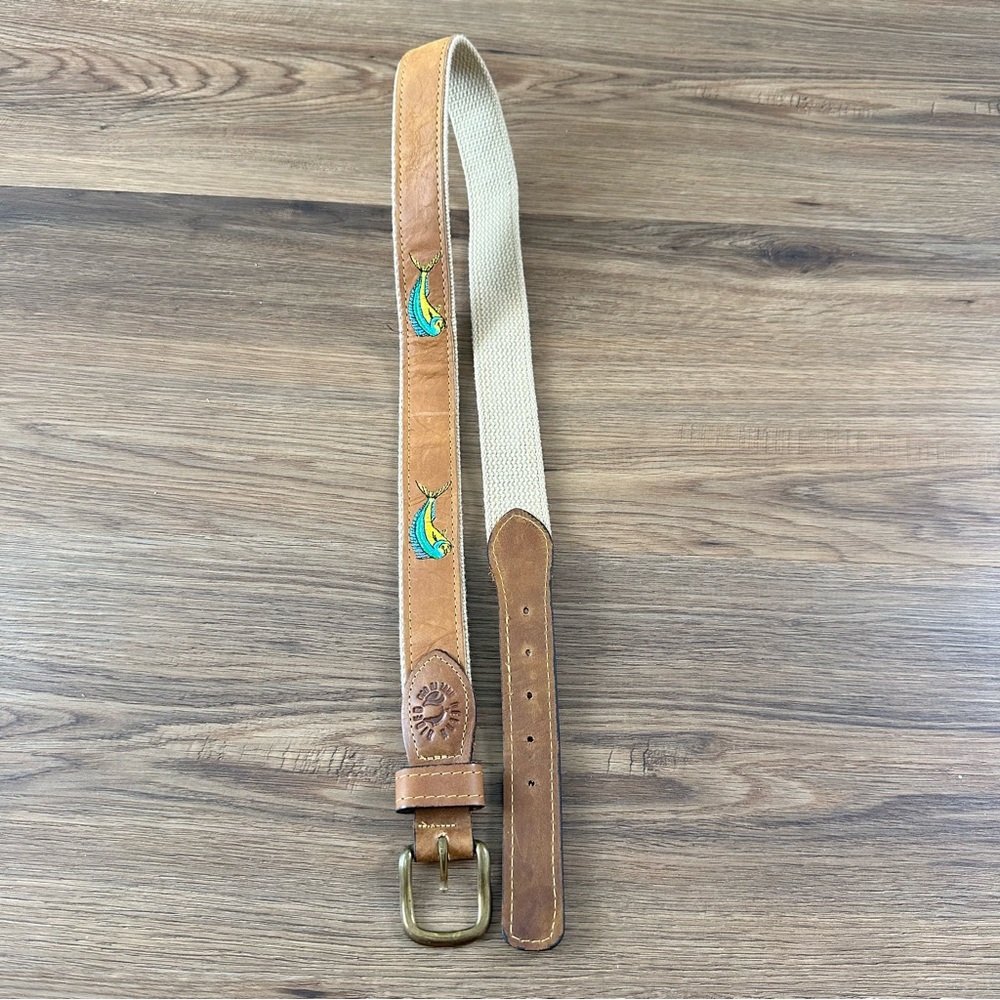 Ocean Rider Marlin Fish Leather Canvas Size 34 Nautical Fishing Brown Outdoor